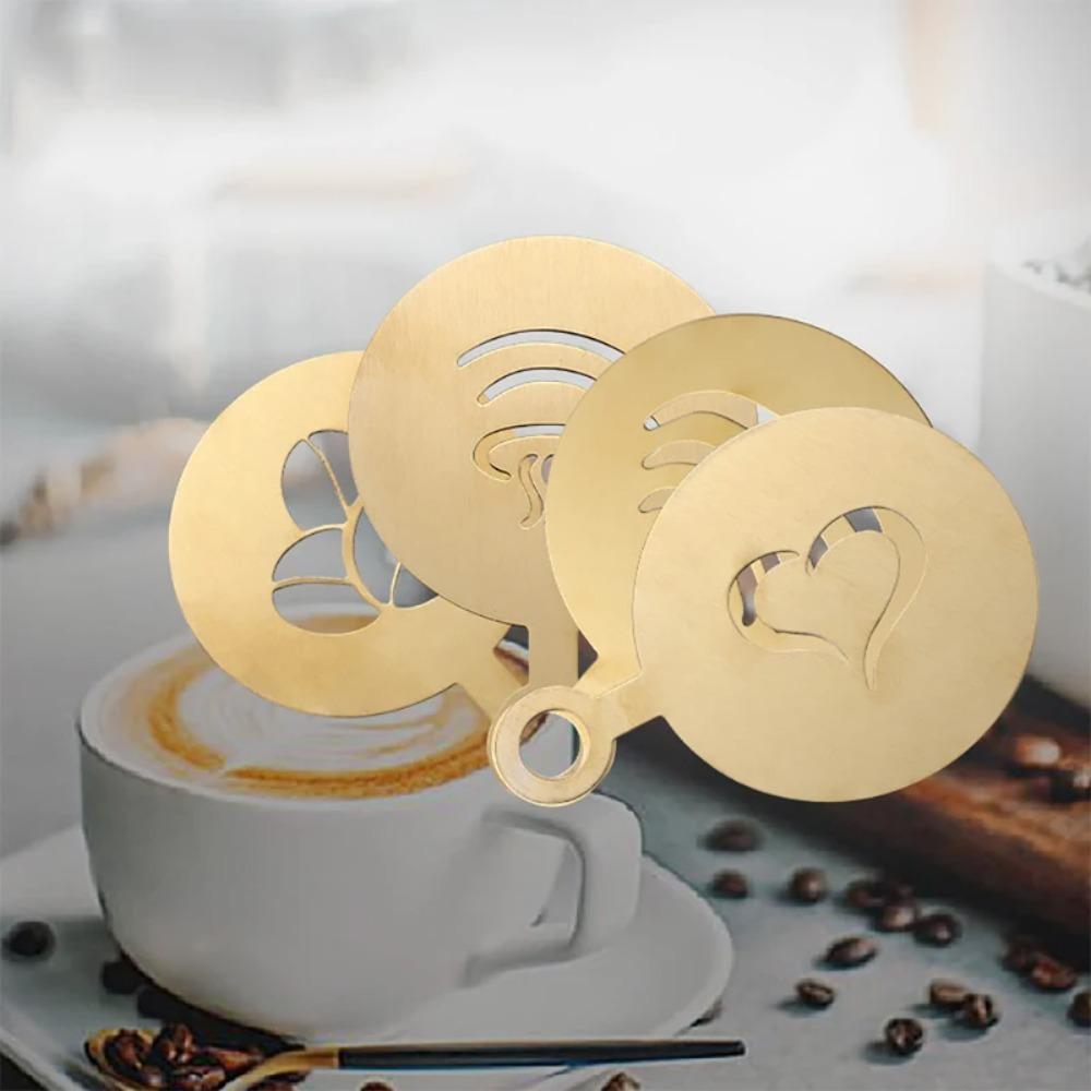 4pcs Reusable Coffee Latte Art Mold Gold/black Coffee Art Template Latte Coffee Stencil Bread