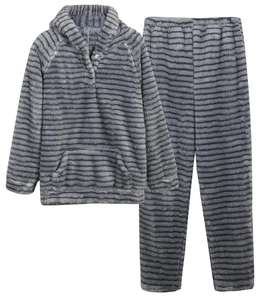 Sumolux Fluffy Long Sleeve Top and Bottom Wearable Loose Loungewear for Winter Women's Pajamas, Open-Front Set, Fleece-Lined, Blanket, Boa, Warm,