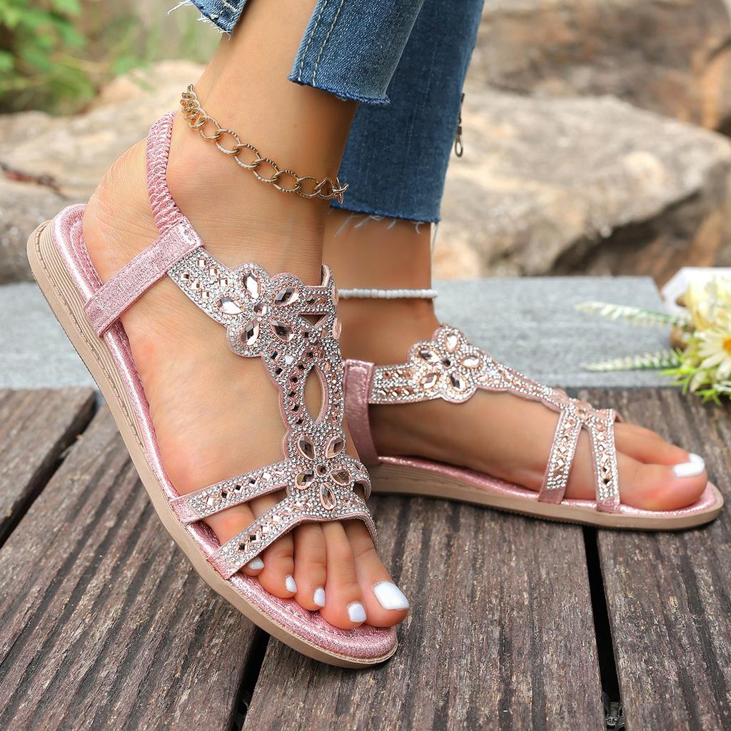 Fashion Women's Sandals Fashion Women Summer Sandals 2025 New Summer Shoes for Women Low Heels Flat Sandalias Mujer Crystal Footwear