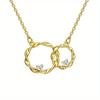 Golden Double Ring Interlocking Clavicle Chain Necklace for Women CZ Ring Pendant Fashion Jewelry Temperament