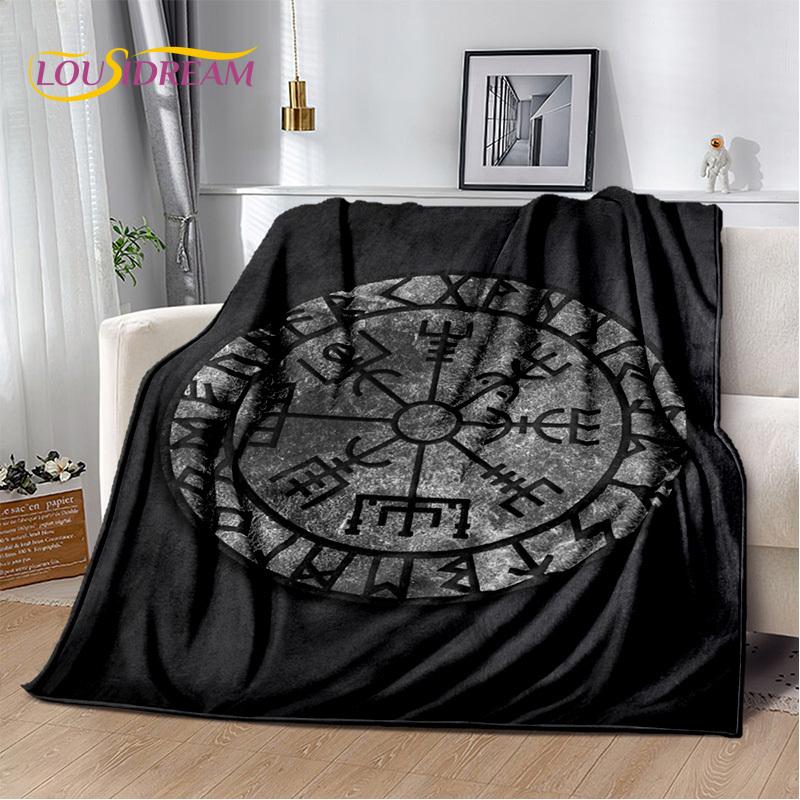 Nordic Mythology Viking Odin Valhalla Valknut Flannel Blanket Throw Blanket,Warm Blanket for Living Room Bedroom Beds Sofa Kids