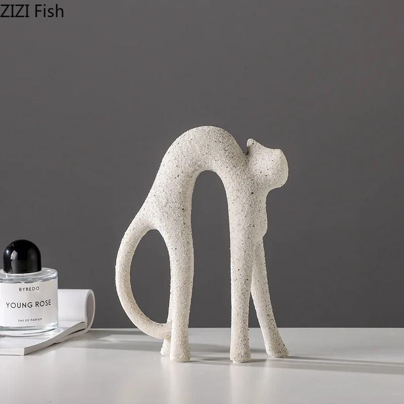 Sandstone Style Cat Sculpture Desk Decoration Ornaments Modern Crafts Abstract Kitten Statue Resin Artwork Room Aesthetic Decor
