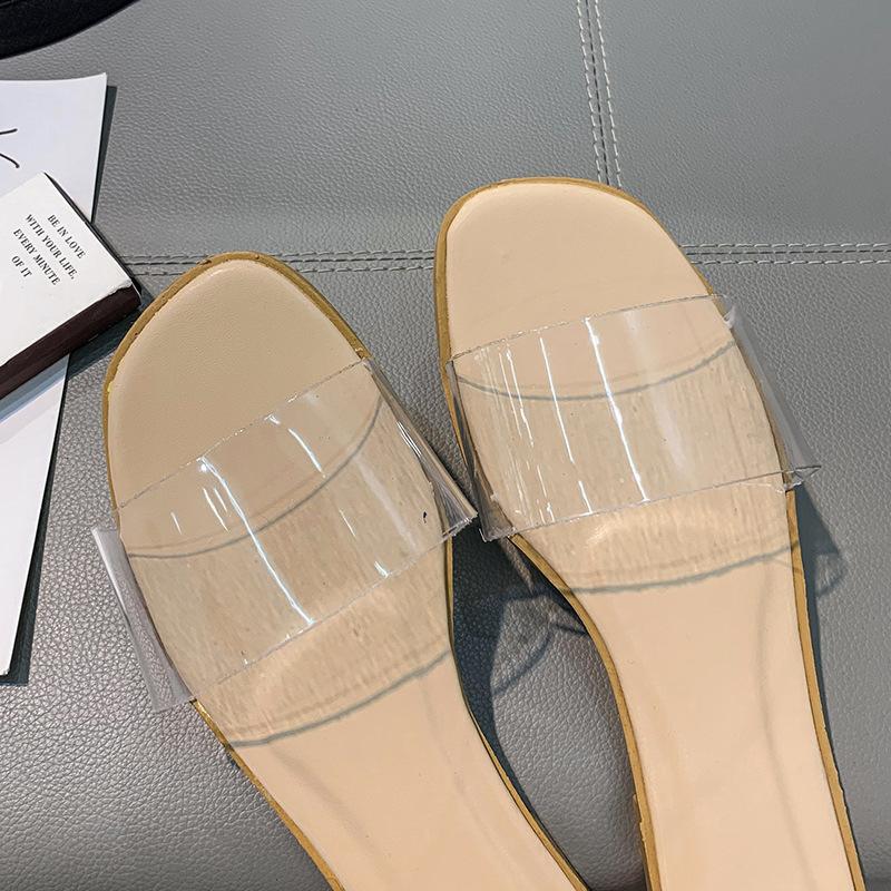 Sandales d'extérieur transparentes pour femmes, pantoufles plates d'été à la mode, pantoufles pour femmes, chaussures sophistiquées, généreuses et élégantes pour femmes