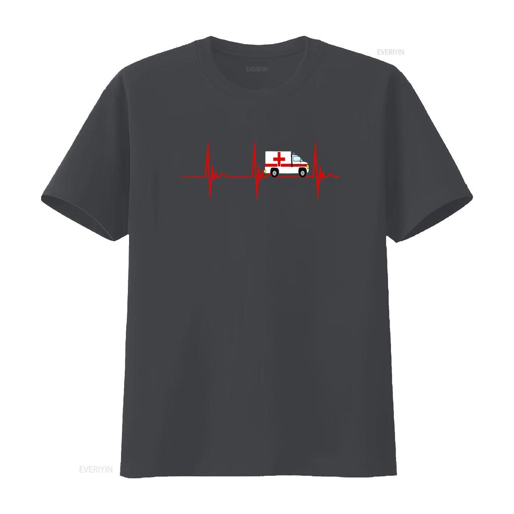 Ambulance Emergency Services Heartbeat EKG Pulse Medical T Shirt vintage Washed Stretched Soft streetwear Versatile Breathable