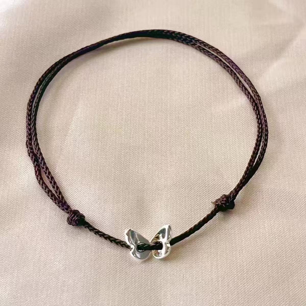 

Полый браслет-веревка с бабочкой, женский простой регулируемый плетеный браслет