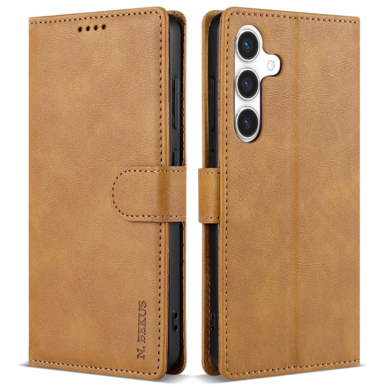 

For Samsung Galaxy A24 4G (162.1 X 77.6 X 8.3mm) Solid Color Case Leather Wallet Phone Cover Brown