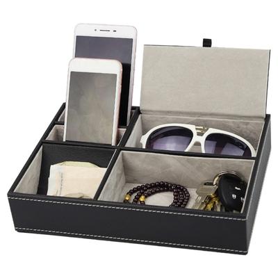 Leeres Fach, PU-Tablett mit Fächern, Kunstleder, Schlüsselaufbewahrung, Geldbörse, Uhr, Geld, Manschettenknöpfe, für Wohnzimmer, Schlafzimmer, Schreibtisch, Organizer für kleine Männersachen