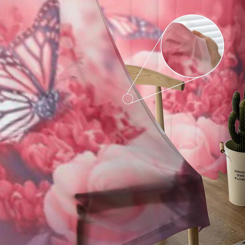 Yellow Roses Red Tulle Sheer Curtains for Living Room Decoration Curtain for the Room Bedroom Kitchen Voile Organza Curtains