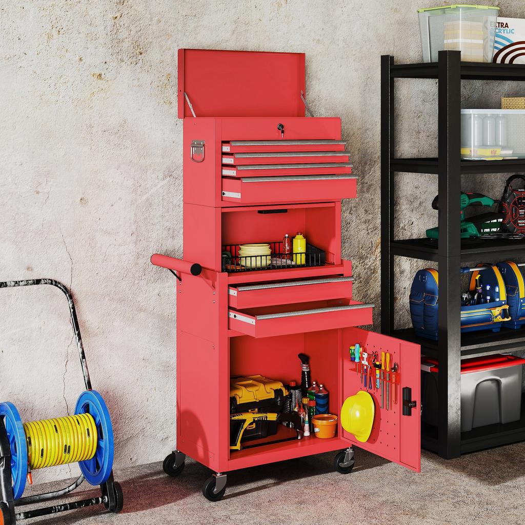 Three-Part Steel Locking Tool Chest - Red