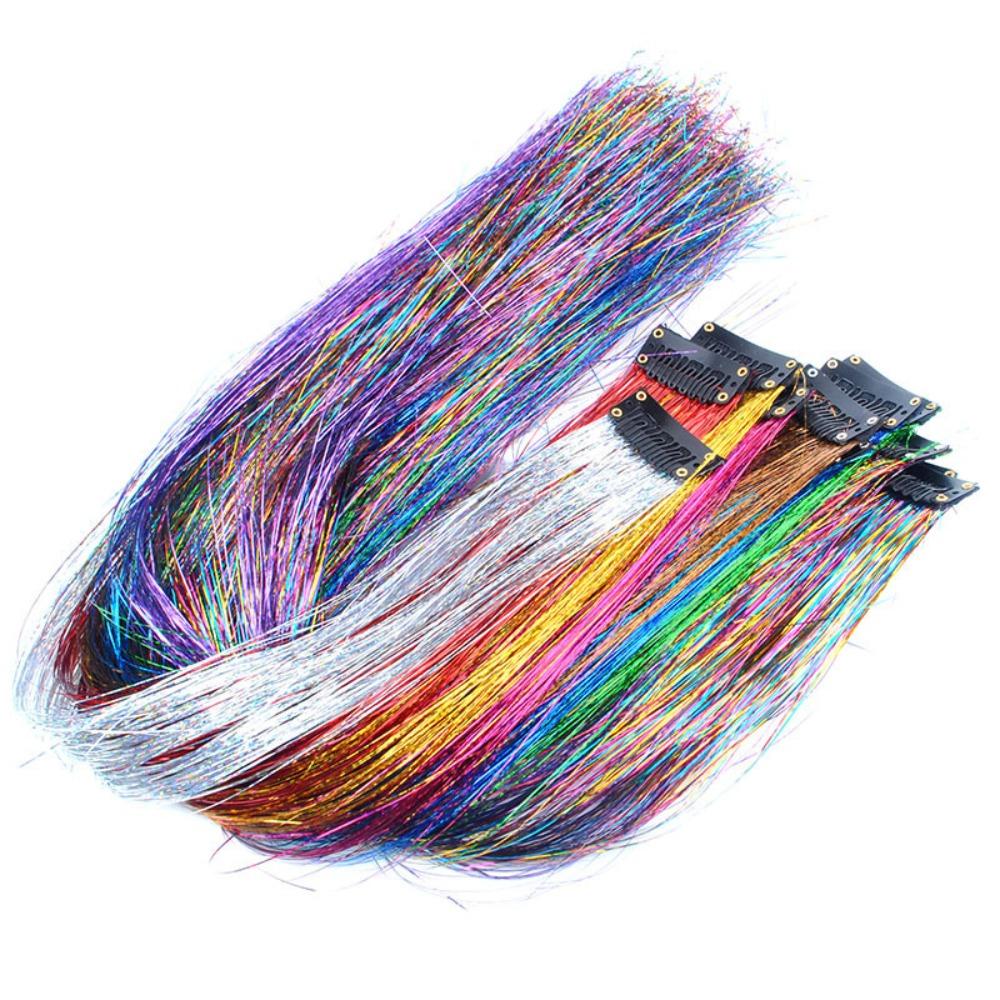 Headdress Rainbow Silk Hair Extensions Long Straight Sparkly Ponytail Sparkle Shiny Hair Tinsel