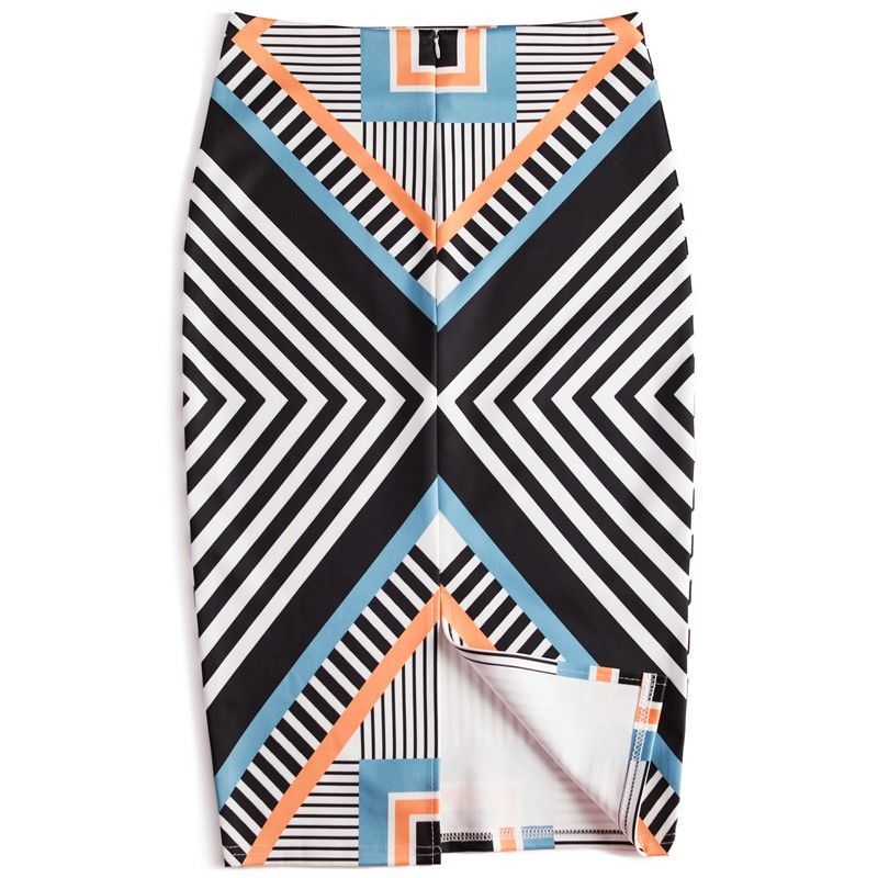 

Елегантна жіноча спідниця-олівець з літнім принтом. Жіноча спідниця до коліна з високою талією L синій/чорний