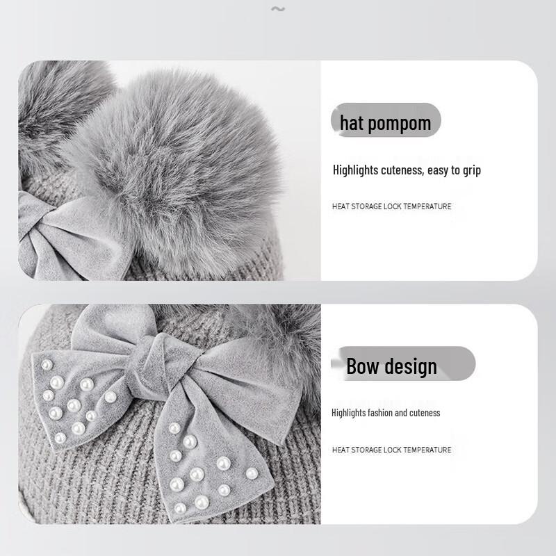 Girls' Winter Bow Double Pom-Pom Knitted Beanie