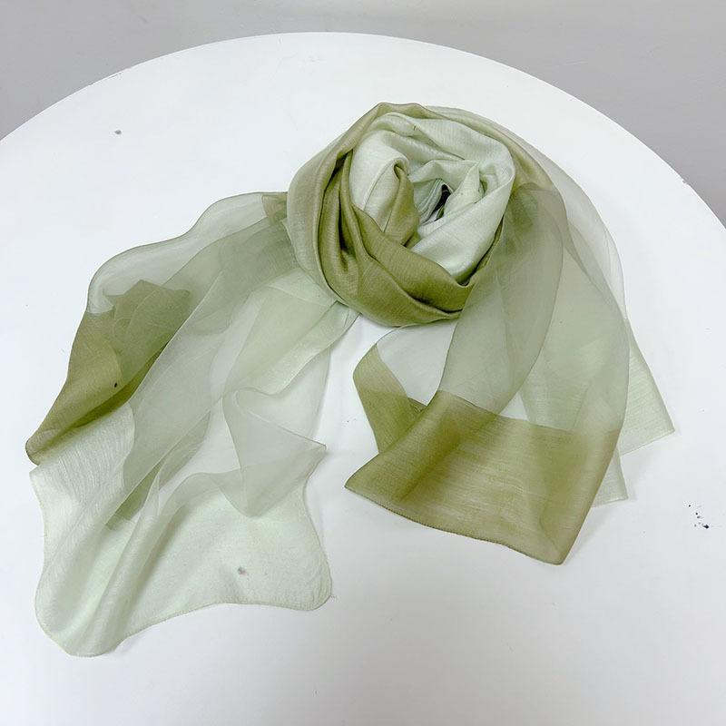 Spring And Summer Linen Tie-Dyed Silk Scarf, Thin Breathable Thin And Narrow Small Scarf With Characteristic Beveled Yarn Two-Color Optional