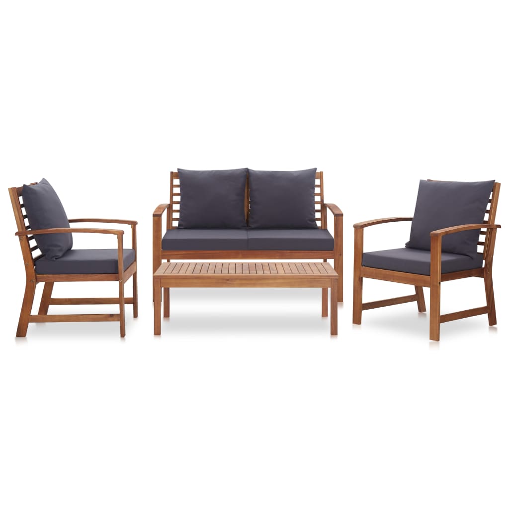 Garden Lounge Set with Cushions 4 Piece Solid Acacia Wood