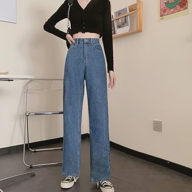 High-Waist Wide-Leg Jeans for Petite Women - Autumn Style, Slim-Fit Straight Pants