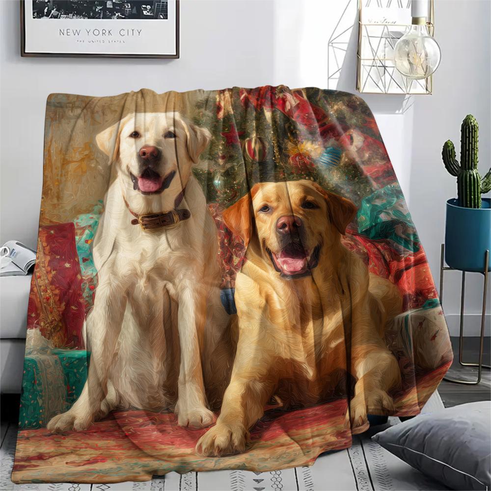 

Two Labrador Retrievers,pattern Flannel Blanket, High quality Comfortable for All Seasons, Home Decor, Warmth and Comfort, Perfect for Gifts. 80cm x 120cm