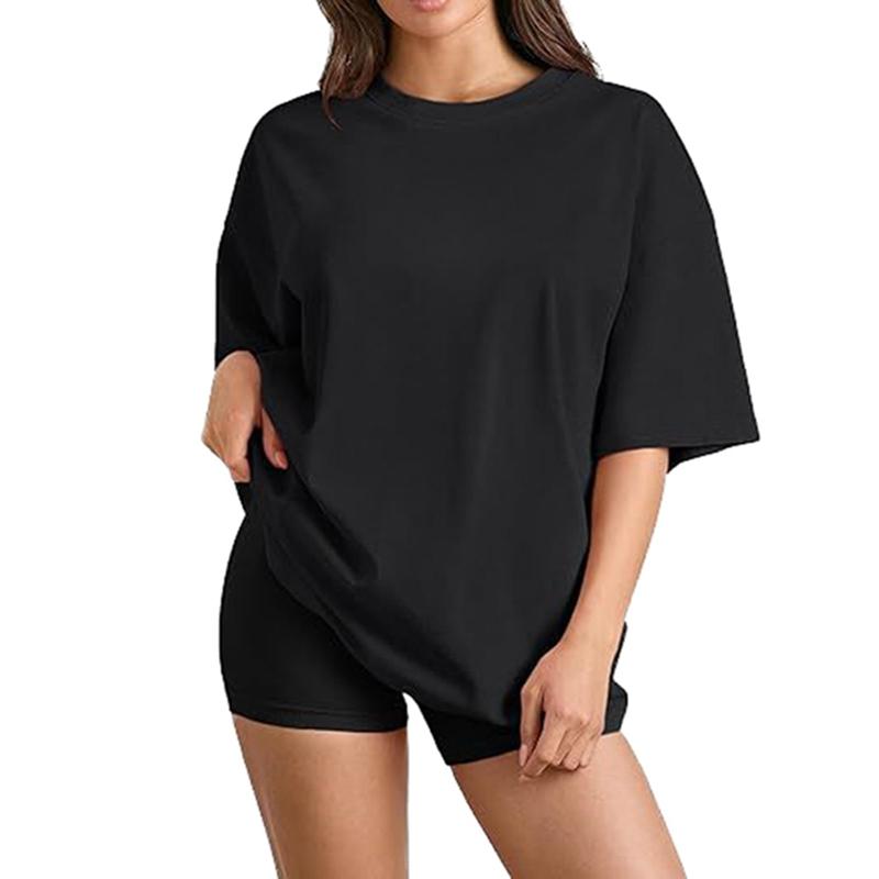 Women's Solid Color Round Neck Loose T-shirt Short Sleeve Top