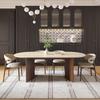 Mid-Century Style Oval Travertine Dining Table & Chair Set with French Solid Wood