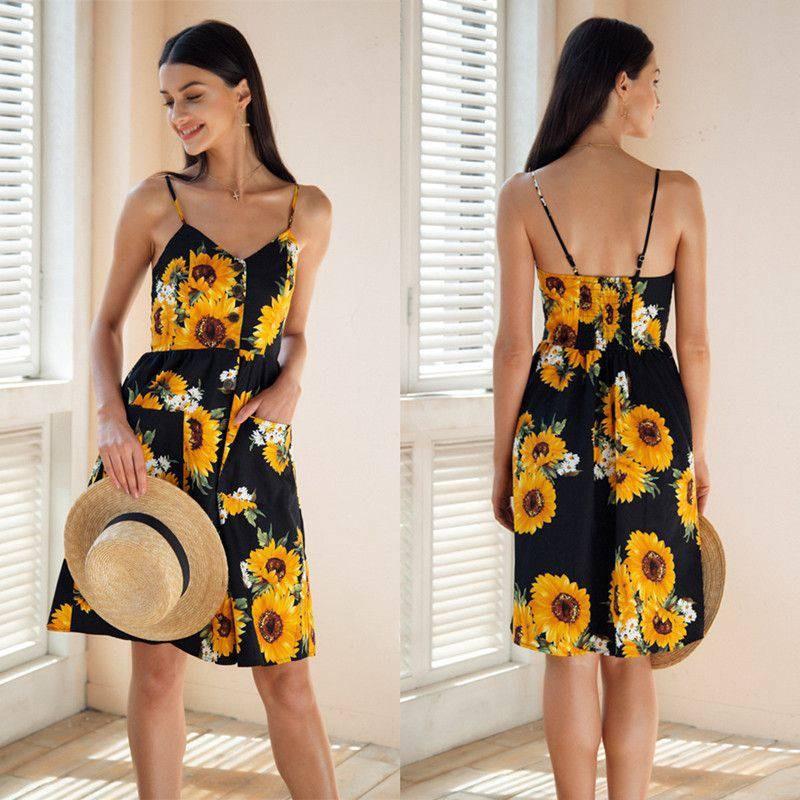 Stylish Summer Women's Backless Dress With Button Detail And V Neckline In Beige And Blue