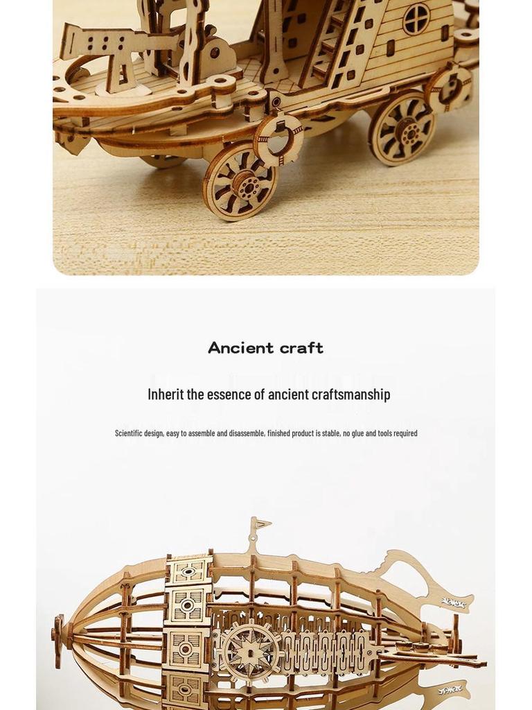 3D Wooden Airship Puzzle Mechanical Model Kit Creative Toy Gift
