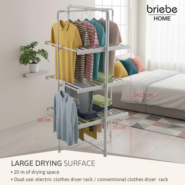 Étendoir À Linge Electrique, Séchoir Pliable Pour Vêtements, Basse Consommation Briebe CD1193 220W Acier Inoxydable 05152