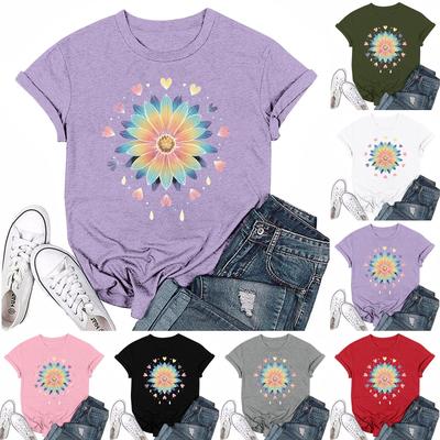 Women's Fashion Casual Printed Round Neck Short Sleeved T-Shirt Top T-Shirt Top Top