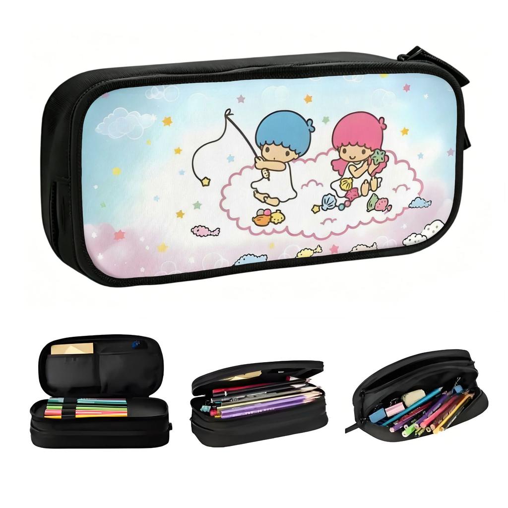 Cute Cartoon Little Twin Stars Pencil Case for Boys Girls Kiki Lala Anime Cute Large Capacity Pen Box Bag School Accessories