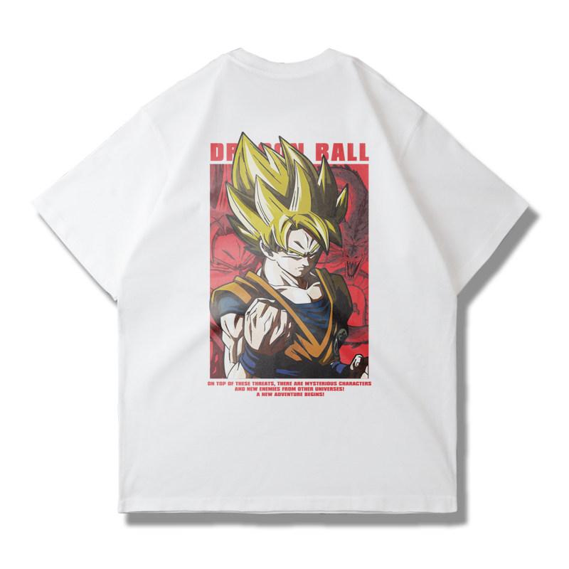The Anime Dragon Ball Collaboration Black Goku Shortsleeved Tshirt for Men and Women in Loose Black and White for Summer