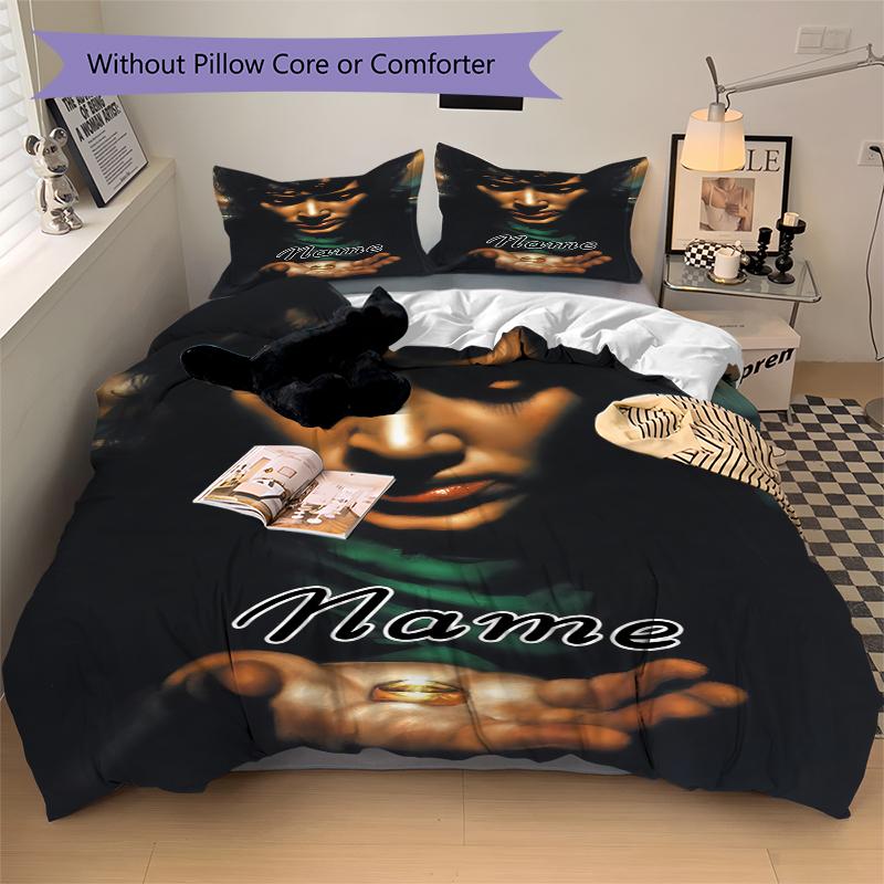 Custom Textile Golden Bedding 3 Piece Set HD Print Duvet Cover Pillowcases for Teens Adult Bedroom Decoration