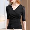 Women's Mesh V-Neck Mid-Sleeve Slim Fit Tee for Spring/Autumn 2026