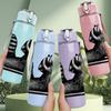 1PC Striped Fluffy Raccoon 750ml Color Plastic Sports Water Bottle Leakproof Flip Straw Lid Suitable for Sports Office Home Use