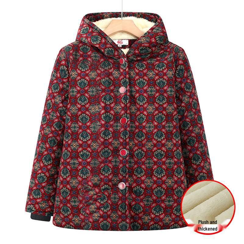 

Women s Velvet-Lined Winter Coat: Hooded, Thick Cotton Jacket for Elderly 5XL [145-160 lbs]