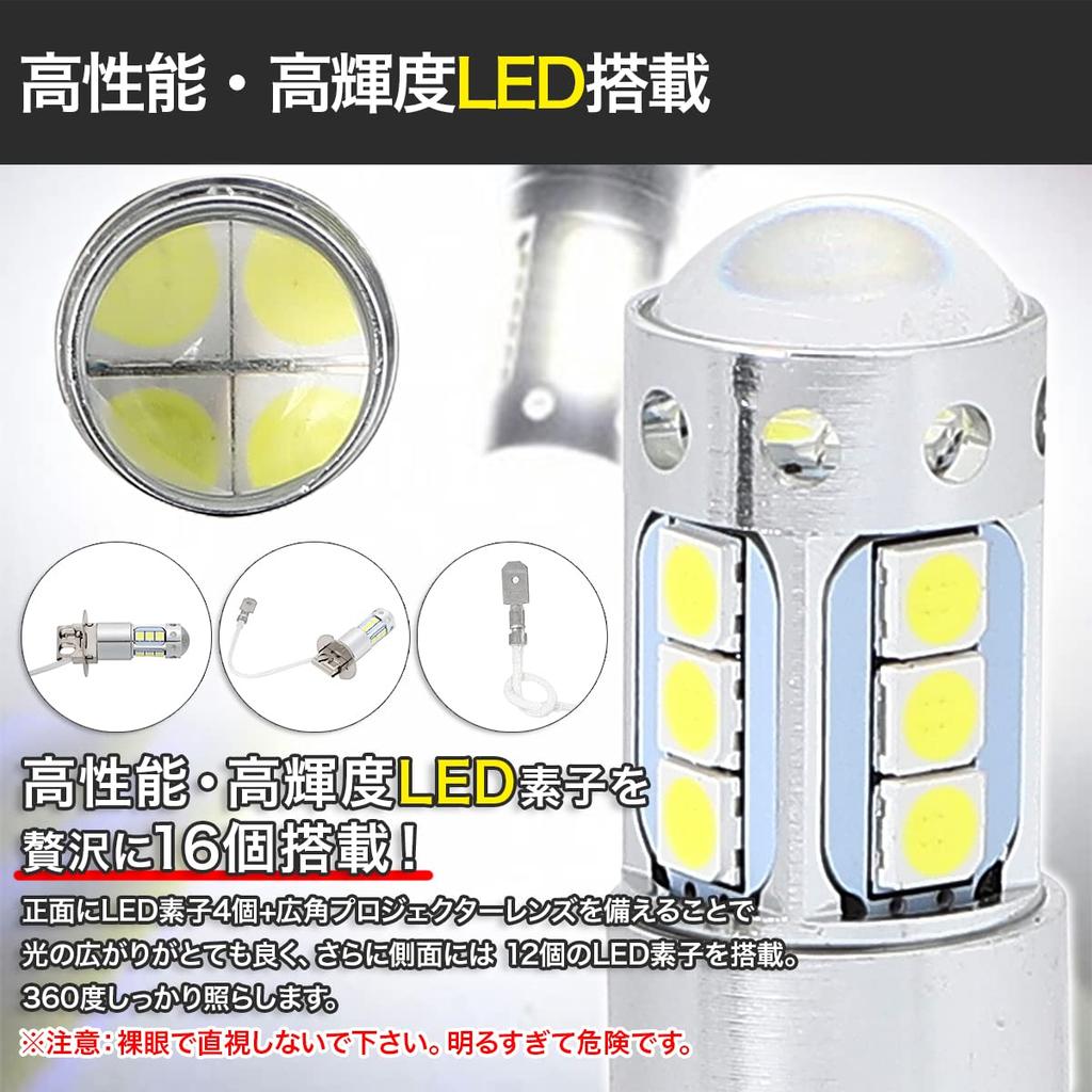 H3 H3a LED Bulb, 2 X 80W, 16 LED, White, Fog Lamp, 12 V,