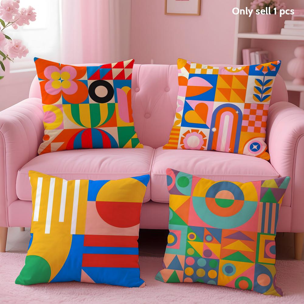 Geometric Patterns Cushion Cover Soft Short Plush Double-Sided Printing Home Decor Machine Washable Pillow Case Gift