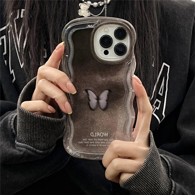 

Корейский черный блестящий чехол для телефона с бабочкой для Iphone 14 13 12 11 Pro Max 14 Plus Wave Edge Quicksand противоударный мягкий чехол Funda For iPhone 13Pro Max