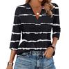 Women's Fashionable Casual Lapel T-Shirt With Striped Patchwork Print Seven Quarter Sleeve Top