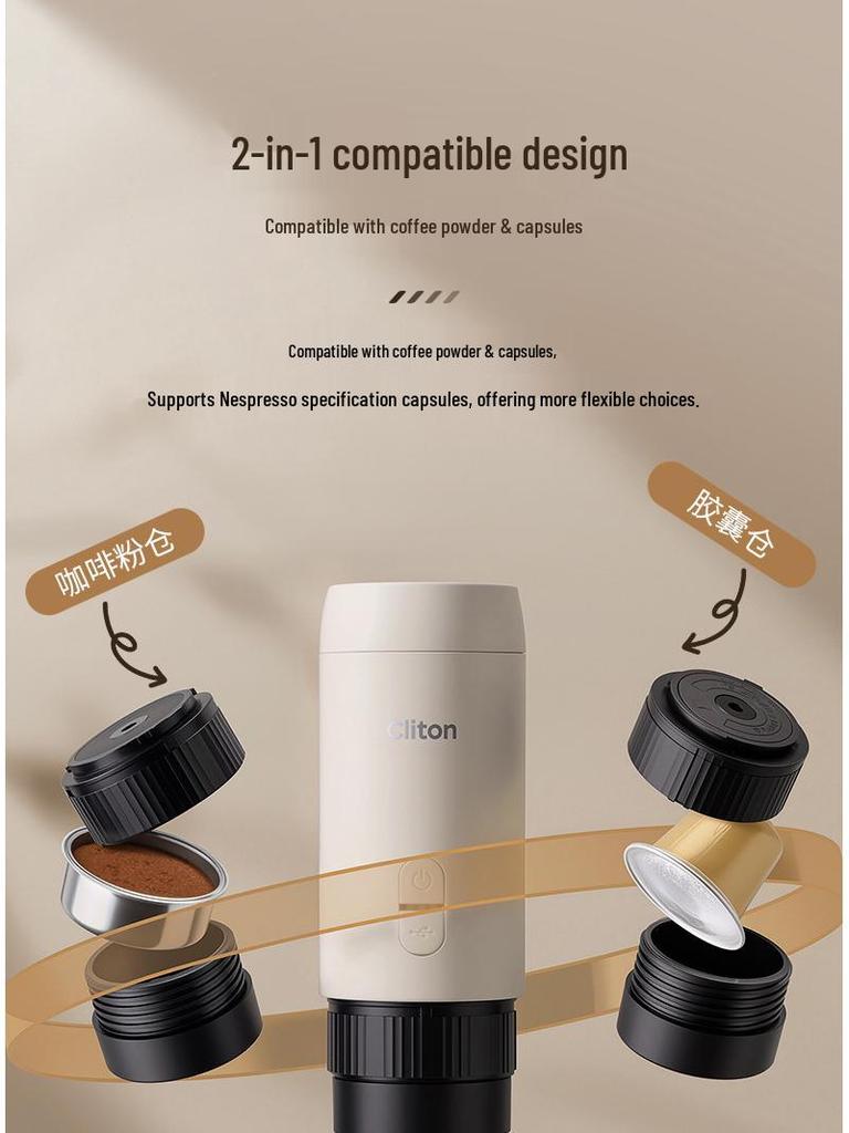 Cliton Portable Italian Espresso Capsule Machine - Semi-Automatic Moka Pot