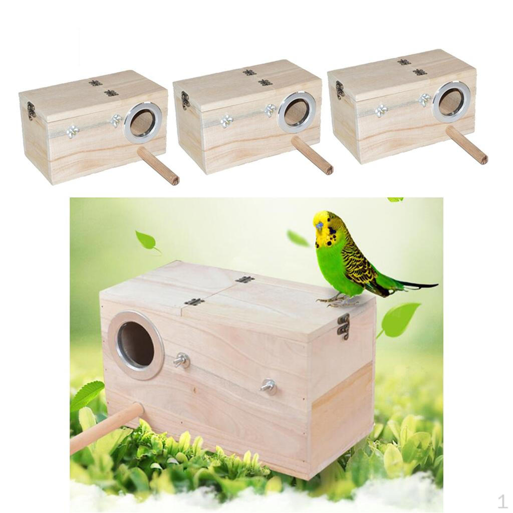 3x Wooden Nest Box Nesting Feeding Feeder & Stick M