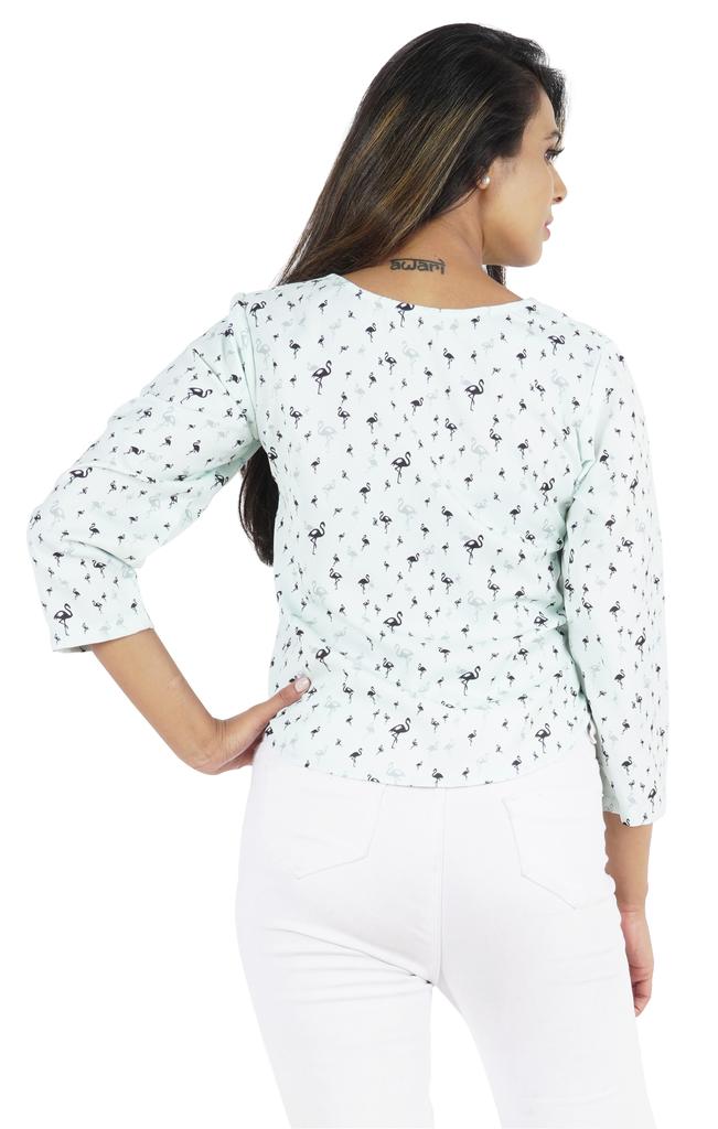 Bimba Womens 3 4th Sleeve Short Top Sweetheart Neck Top Printed Summer