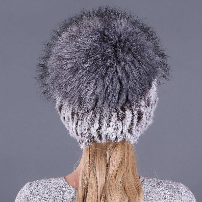 Autumn and Winter Women's Rabbit Fur Cap Casual Warm Ear Protection Knitted Caps