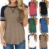 Women's Casual Color Matching Striped Round Neck Short Sleeve Tops