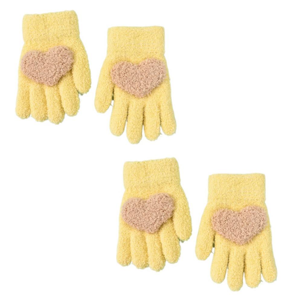 2Pairs Heart Shaped Children s Warm Gloves Cute Solid Plush Gloves  Outdoor Sports жёлтый