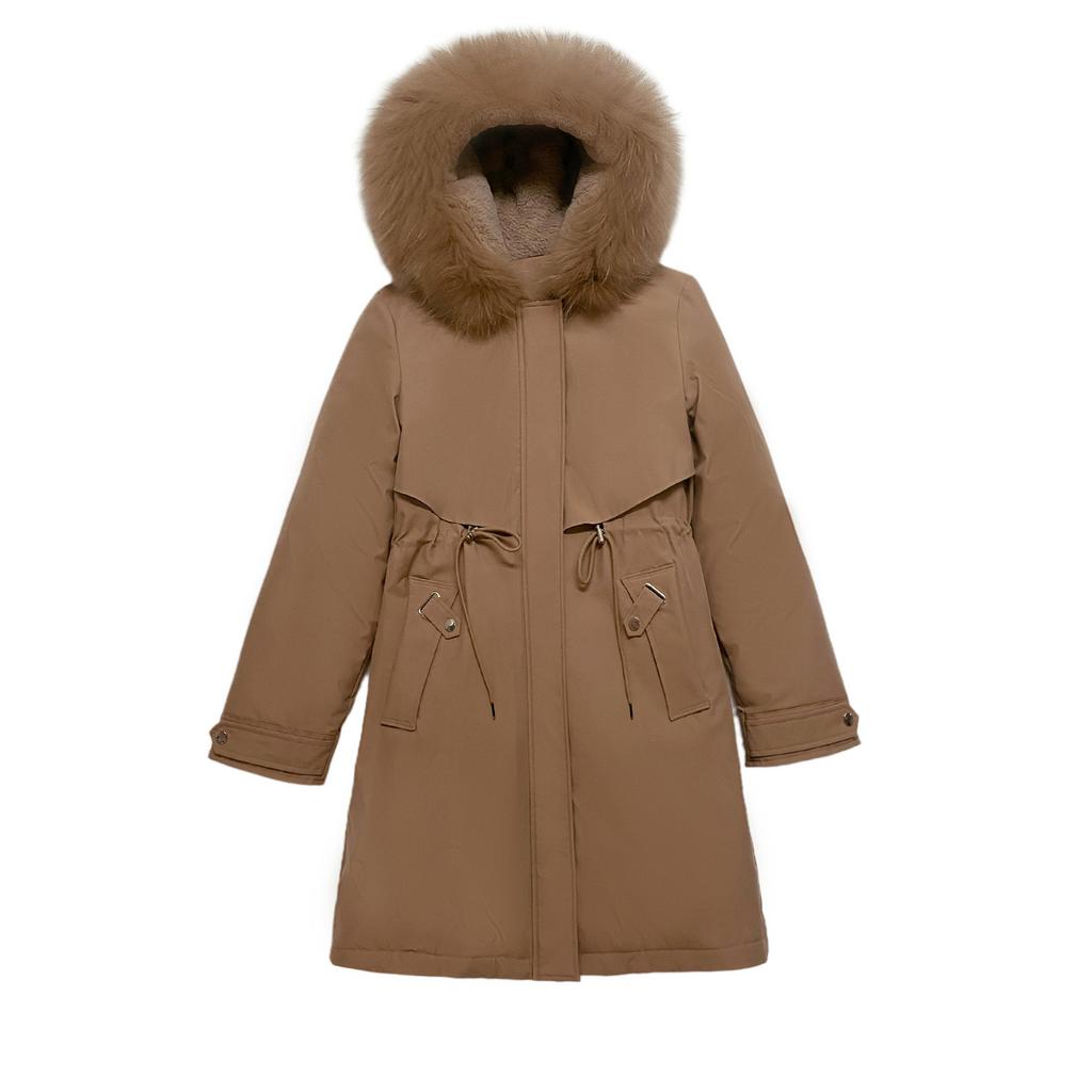 Pie overcome women's medium and long fashion big fur collar new slim waist cotton-padded clothes women