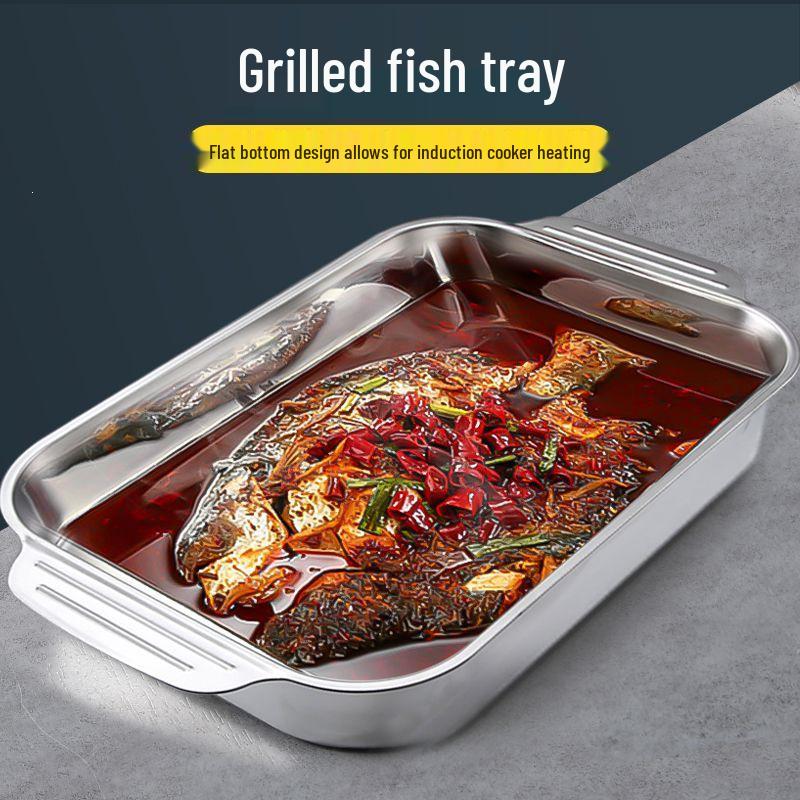201 Stainless Steel Grilled Fish, Steaming, Baking, and Barbecue Pan for Portable Stoves and Induction Cookers