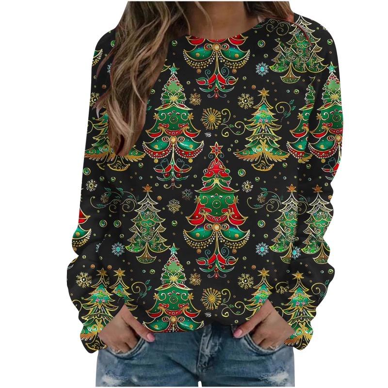 Christmas season women's 3D printed sweatshirt red Santa Claus pattern round neck pullover casual polyester daily wear