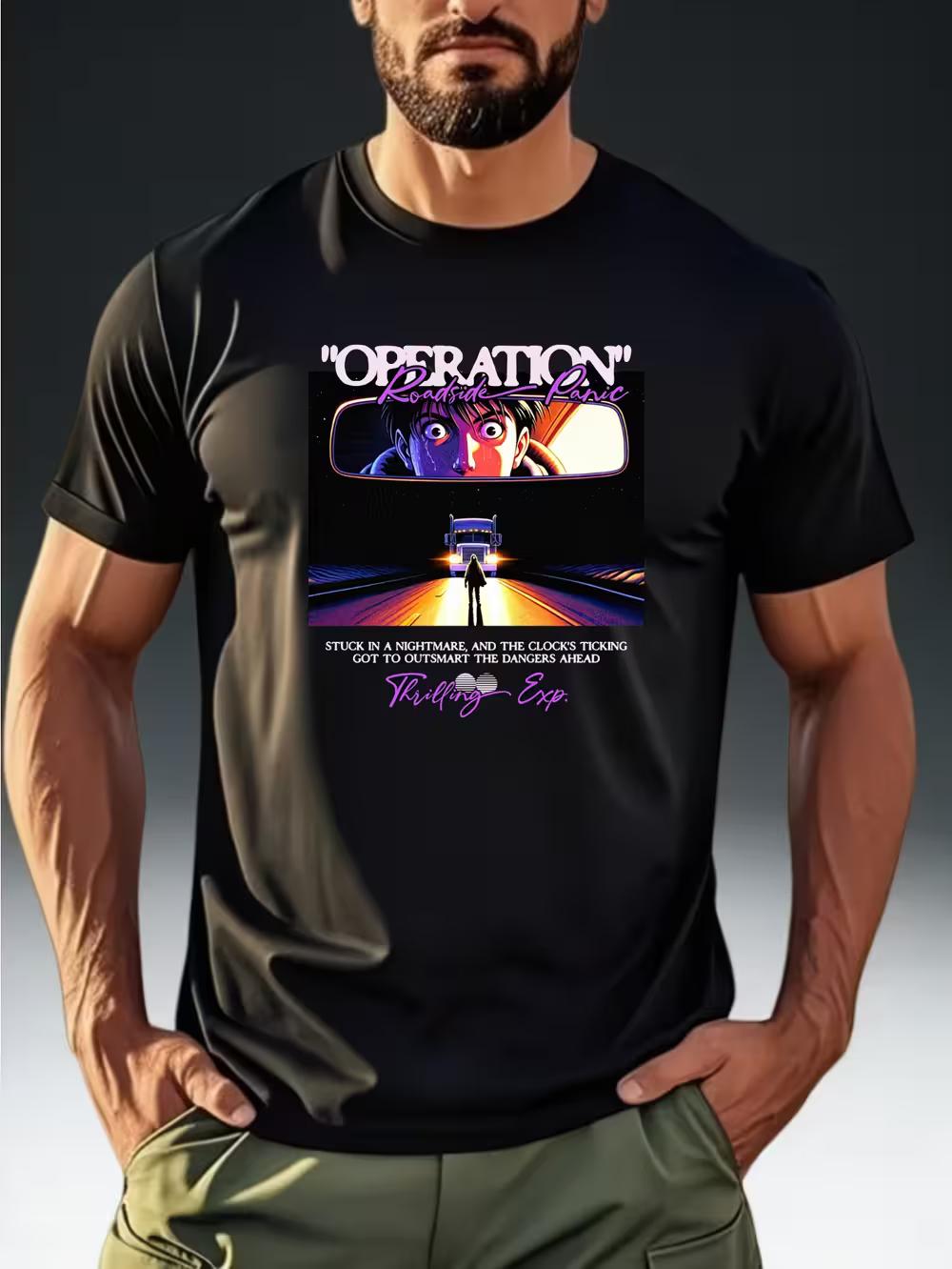 

Men S Short-Sleeve T-Shirt Featuring an OPERATION Anime-Style Print XXL