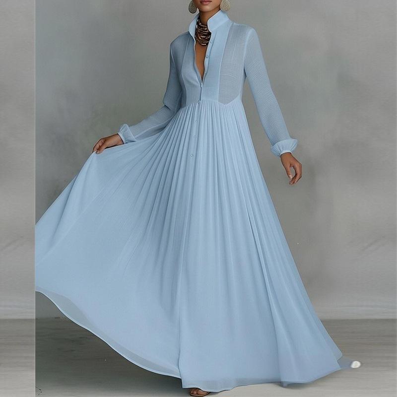 2026 Cross-border Foreign Trade Women's Clothing, New Spring Models In Europe, America, Fashionable and Elegant Solid Color Pleated Pendulum French