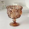 Retro Embossed Glass Ice Cream Cup High Footed Yogurt Dessert Cup Antique European Style Creative Coffee Cup
