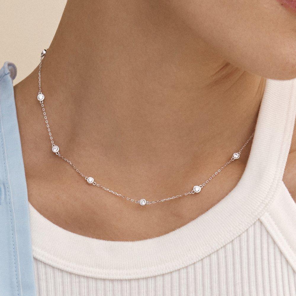 Essence Silver (W) Tennis Station Necklace In White