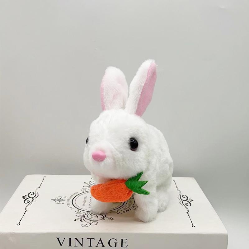 1Pc Realistic Bunny Toys Plush Electronic Stuffed Carrot Little White Rabbit Simulated Pet Walking Shaking Ears Educational Toy